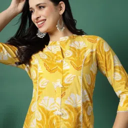 RAMAS Yellow Printed A-Line Kurta image 4