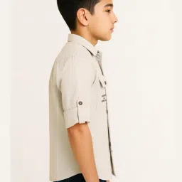 Cavio Boys Cream Cotton Printed Shirt image 3