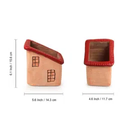 ExclusiveLane Peach Terracotta Homely Cottage Hand-Painted Table Planter image 5