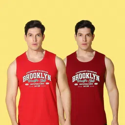 WOOSTRO Men Pack of 2 Typography Printed Round Neck Cotton Slim Fit T-shirts image 2