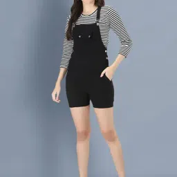 BUYNEWTREND Black Striped Dungaree-picture-40