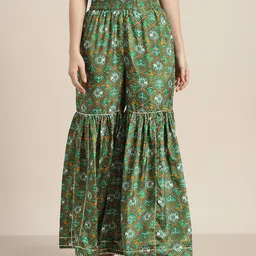 Shae by SASSAFRAS Women Green Floral Printed Flared Ethnic Palazzos-picture-13