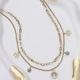 Scintillare By Sukkhi Steel Gold-Plated Crystal Studded Double Chain Minimal Necklace-picture-22