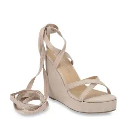 Truffle Collection Beige Cross Strap Wedges-picture-39