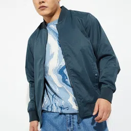 max Men Stand Collar Solid Bomber Jacket-picture-39