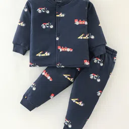 Doreme Interlock Cotton Full Sleeves Winter Wear Suits Car Print - Navy Blue-picture-21