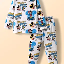 Babyhug Disney Single Jersey Knit Full Sleeves Co-ords Night Suit with Mickey & Friends Graphics - White-picture-10