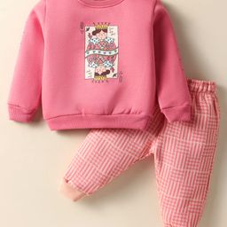 CUCUMBER Fleece Knit Full Sleeves Winter Wear Night Suit With Card Print - Olive Green-picture-41