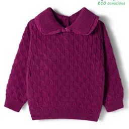 Babyoye Cotton Knit Full Sleeves Collared Pullover Sweater with Cable Knit Design - Wine-picture-34