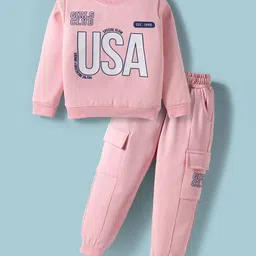 Smarty Girls Fleece Knit Full Sleeves Winter Wear Sweatshirt & Lounge Pant Set With Text Print - Fuchsia-image-35