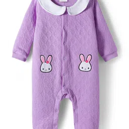 Babyhug Cotton Knit Full Sleeves Front Open Winter Wear Romper with Heart & Bunny Detailing - Lavender-picture-32