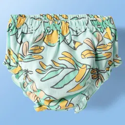 kookie kids india Kookie Kids Interlock Knit Bloomers with Plant Print & Stripe Design Pack of 3 - Yellow White & Green image 2