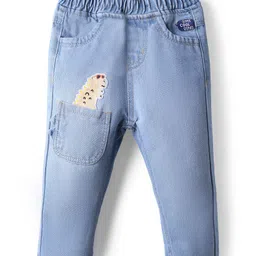 Little Kangaroos Full Length Washed Denim Jeans with Dino Patch Detailing - Light Blue image 2