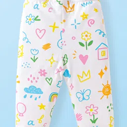 Babyhug Cotton Lycra Knit Three Fourth Length Leggings With Butterfly & Floral Print Pack Of 3 - Yellow Pink & White image 3