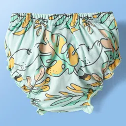 kookie kids india Kookie Kids Interlock Knit Bloomers with Plant Print & Stripe Design Pack of 3 - Yellow White & Green image 3