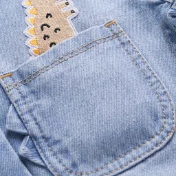 Little Kangaroos Full Length Washed Denim Jeans with Dino Patch Detailing - Light Blue image 3