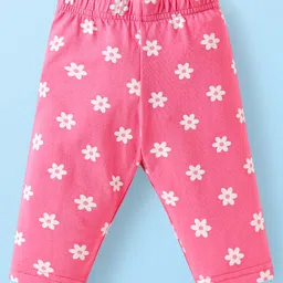 Babyhug Cotton Lycra Knit Three Fourth Length Leggings With Butterfly & Floral Print Pack Of 3 - Yellow Pink & White image 4