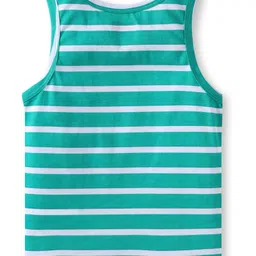 Babyhug 100% Cotton Knit Sleeveless Sandos with Stripes & Bear Print Pack of 3 - Red Blue & Mint Green image 5