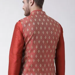 DEYANN Men Maroon & White Woven Design Nehru Jacket image 4