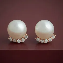 Kushal's Fashion Jewellery Pearl Rose Gold Polished Silver Earring for Women-image-63