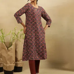 folksong W Indigo Viscose Printed A Line Kurta image 4