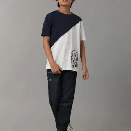 Under Fourteen Only Kids Navy & White Cotton Printed T-Shirt image 4