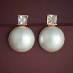 Kushal's Fashion Jewellery Pearl Rose Gold Polished Silver Earring for Women-image-38