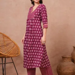 Fashor Purple Pure Cotton Printed Kurta Set image 4