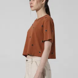 Only Brown Cotton Relaxed Fit T-Shirt image 4