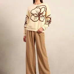 Vero Moda Beige Cotton Regular Fit Embroidered Sweatshirt image 5