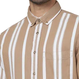 celio celio* Brown Regular Fit Striped Cotton Shirt image 4