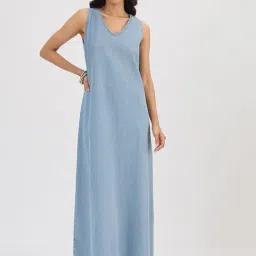 FEMMELLA Blue Denim Solid A-Line Dress-picture-33