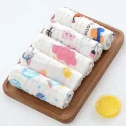 Elementary Jungle Jam White Muslin Cotton 6-Layered Kids Wash Cloths - Set of 4-image-27