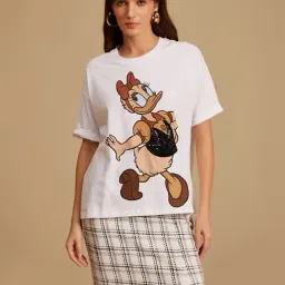 KAZO White Cotton Jersey Printed T-shirt-image-32