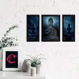 eCraftIndia Set of 3 Meditating Lord Buddha Satin Matt Textured UV Art Painting-picture-44