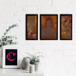 eCraftIndia Set of 3 Meditating Lord Buddha Satin Matt Textured UV Art Painting-picture-49
