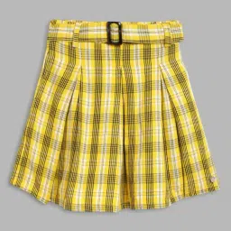 Blue Giraffe Kids Yellow Checks Skirt with Belt-image-67