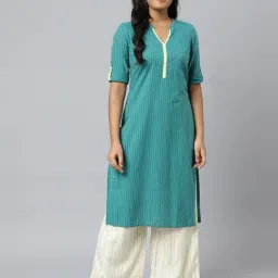 Aurelia Women Green Floral Print Cotton Kurta-image-99