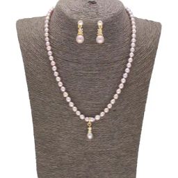 Sri Jagdamba Pearls Soulmate's Pink & Golden Necklace and Earring Set-picture-21