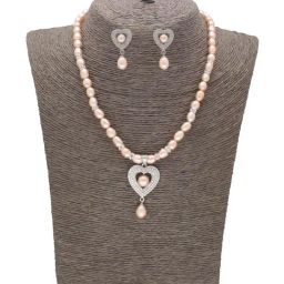 Sri Jagdamba Pearls Timeless Elegance Peach & Silver Necklace and Earring Set-picture-42