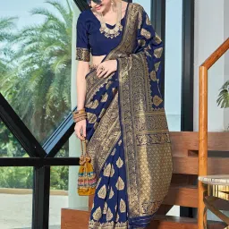 Satrani Blue Art Silk Woven Saree With Unstitched Blouse image 4
