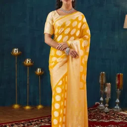Satrani Yellow Georgette Woven Saree With Unstitched Blouse image 4