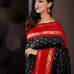 Satrani Black Silk Blend Woven Saree With Unstitched Blouse image 4