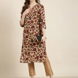 showoffff SHOWOFF Maroon & Beige Floral Print Kurta image 4