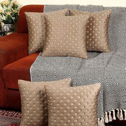 MONKDECOR Set Of 5 Brown Velvet Square Cushion Covers-picture-8