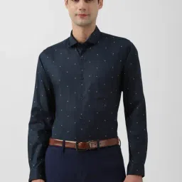 Peter England Navy Cotton Slim Fit Printed Shirt-picture-40