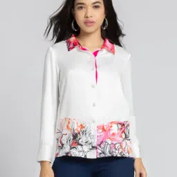 SHAYE White Satin Regular fit Floral casual shirts-image-22
