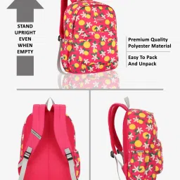 Lavie Sport Lime 18L Printed Casual Backpack |School Bag for Girls (Magenta) image 4