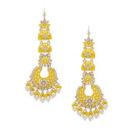 OOMPH Yellow Meenakari & Kundan Floral Dangler Earrings image 4
