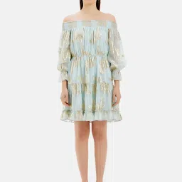 Kazo Blue Textured A Line Dress image 4